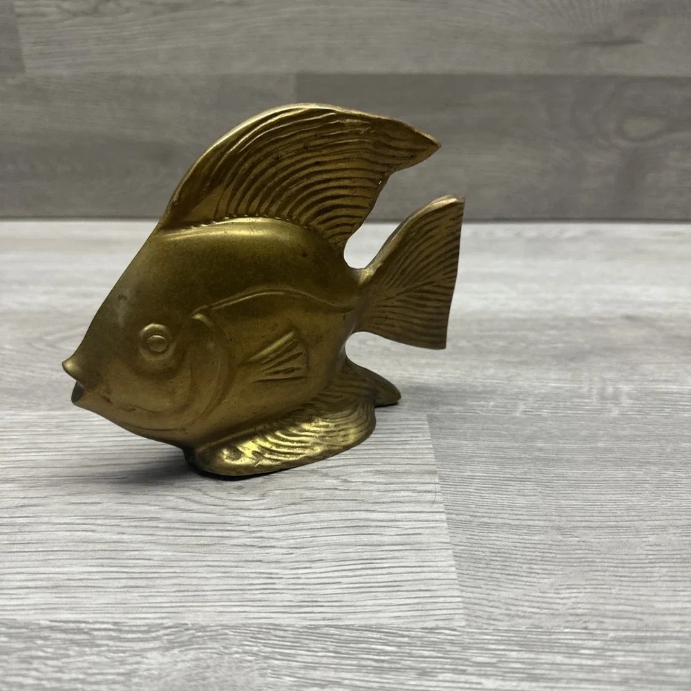 Vintage Brass Angel Fish Decor. Nautical Beach Mid Century Modern 100% All Brass